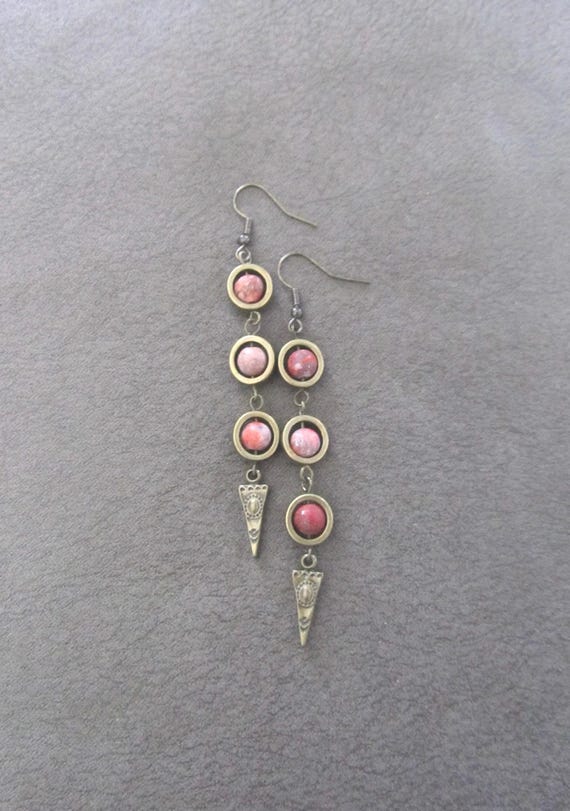 Orange jasper and bronze dangle earrings
