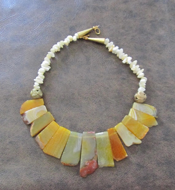 Yellow agate slab stone statement necklace