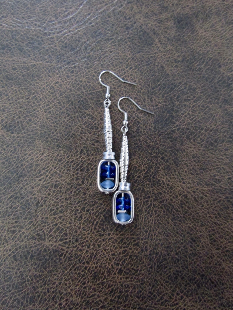 Silver and periwinkle glass dangle earrings, artisan ethnic earrings, simple chic image 1