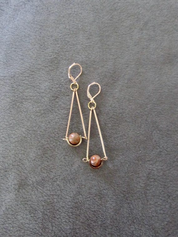 Pendulum orange Tibetan agate earrings