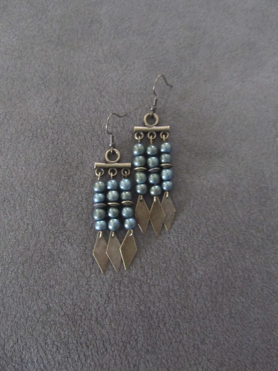 Green hematite and bronze ethnic chandelier earrings