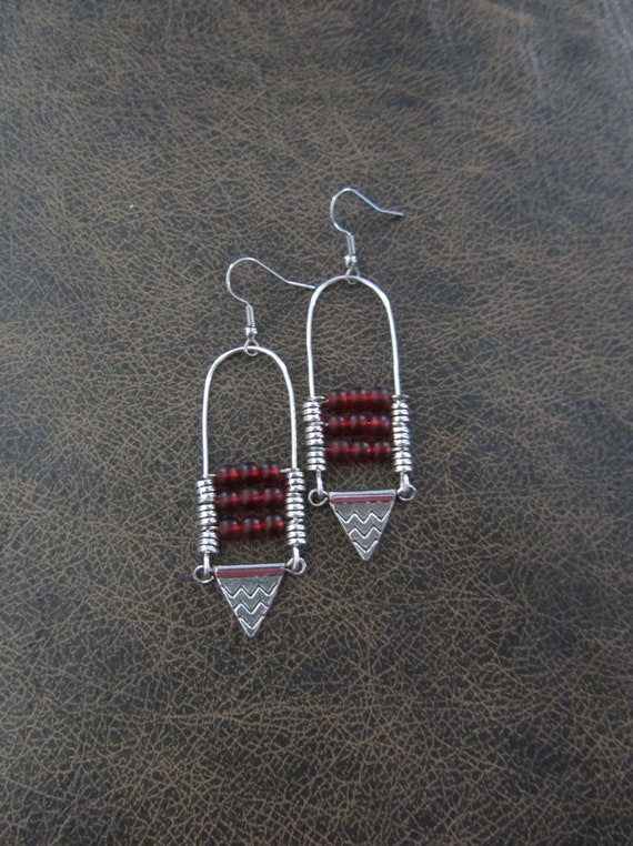Red frosted glass chandelier earrings