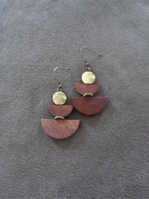 Brown Wooden Dangle Earrings: Afrocentric Bronze Jewelry