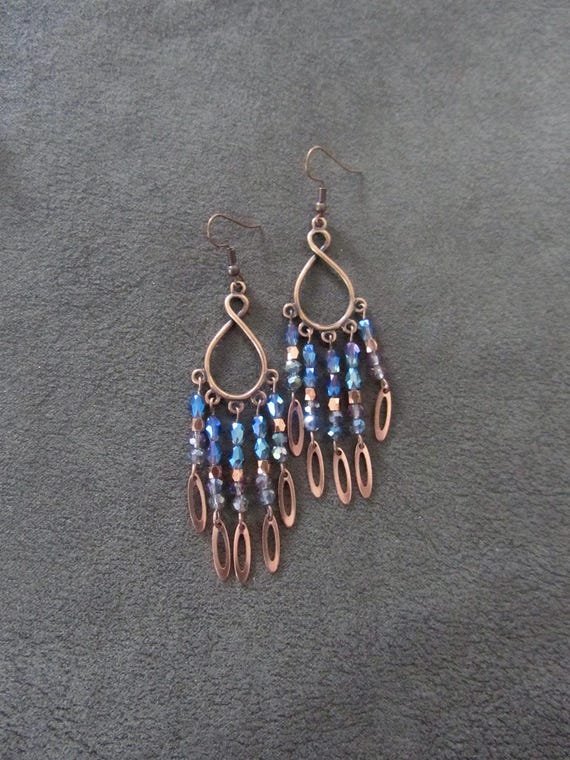 Chandelier earrings, multicolor crystal and copper gypsy earrings, boho bohemian unique princess