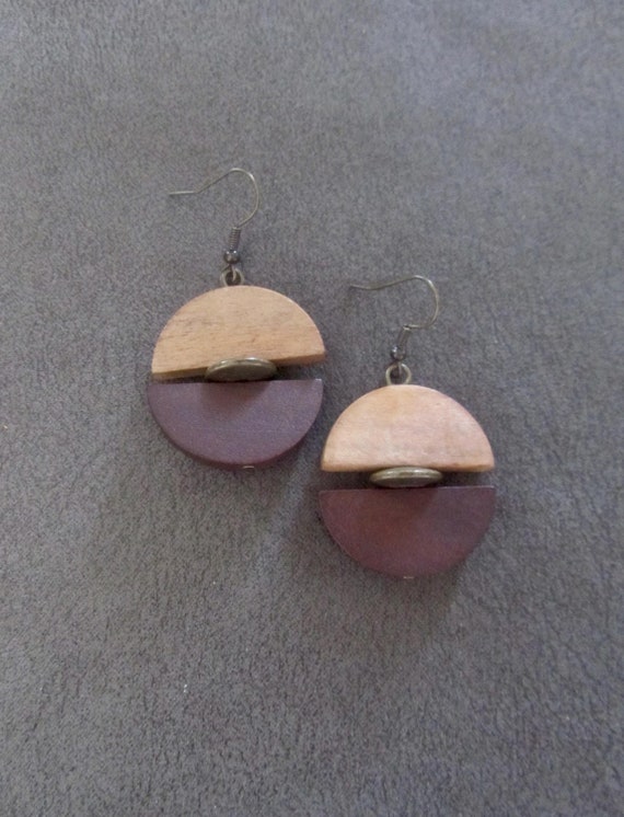 Two toned wooden dangle mid century modern earrings