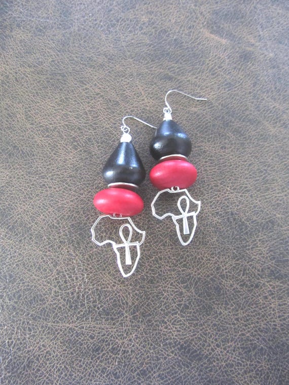 Chunky wooden Africa earrings