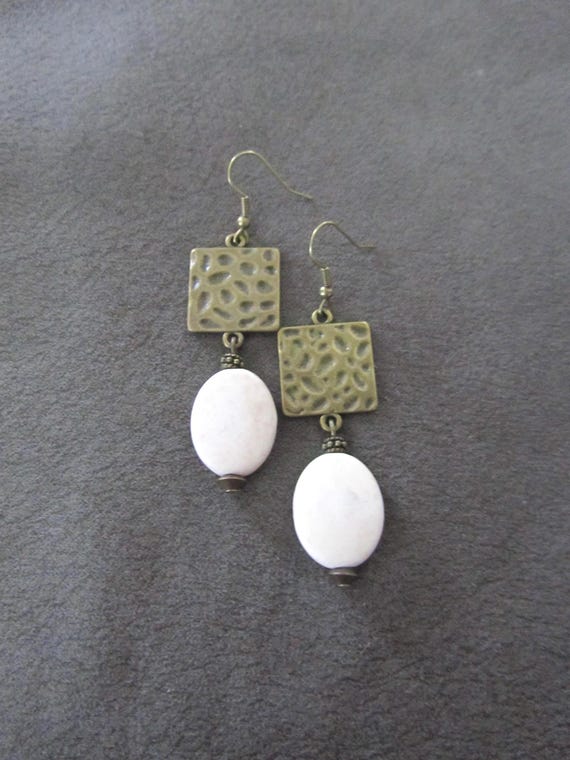 Hammered bronze and white howlite earrings