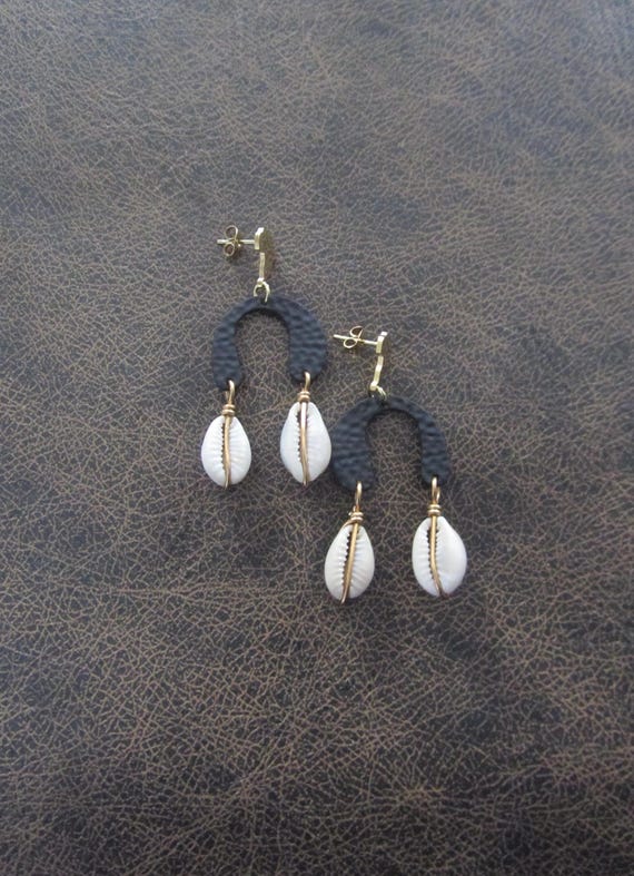 Cowrie shell abstract mid century modern earrings
