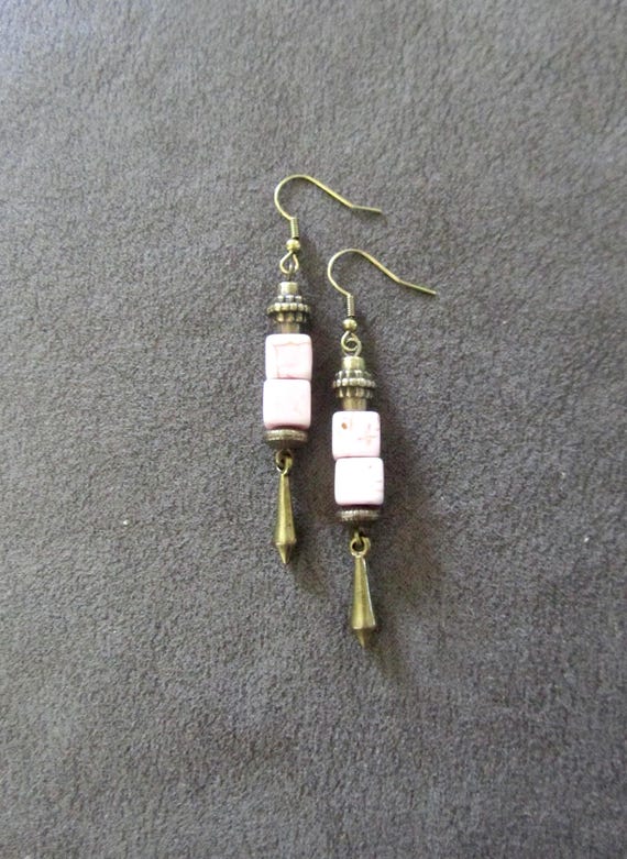 Antique bronze and white howlite earrings