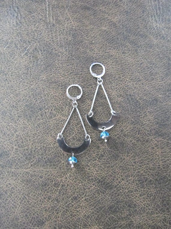 Silver and blue crystal minimalist earrings