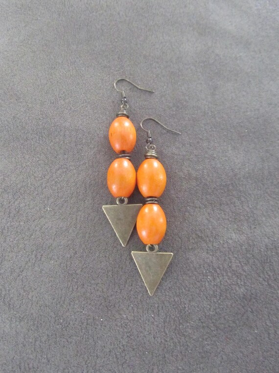Mid century modern orange wooden earrings