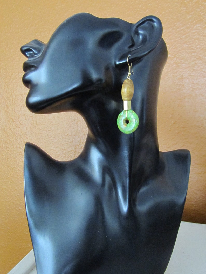 Mosaic marble stone earrings, green imperial jasper earrings image 3