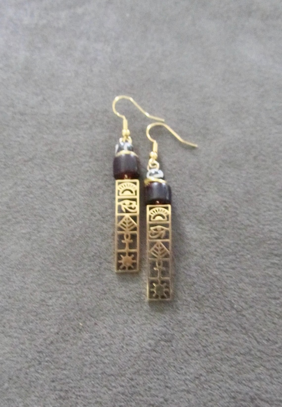 Egyptian African earrings, cartouche earrings, ethnic tribal earrings, hieroglyphic earrings