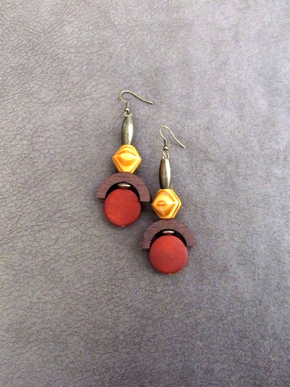 Geometric Wood Earrings: Afrocentric Statement Jewelry