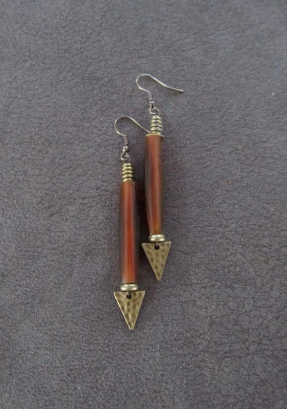 Long hair pipe bone and bronze earrings 33