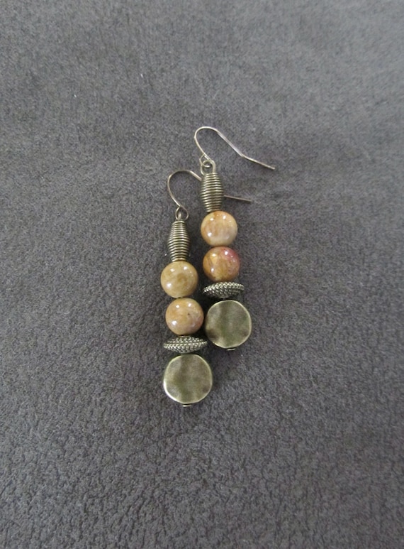Brown jasper and bronze earrings