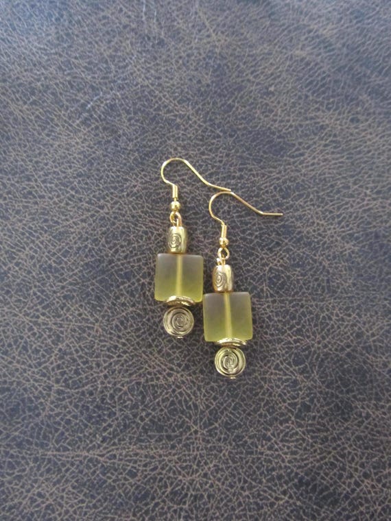 Gold and yellow frosted glass earrings