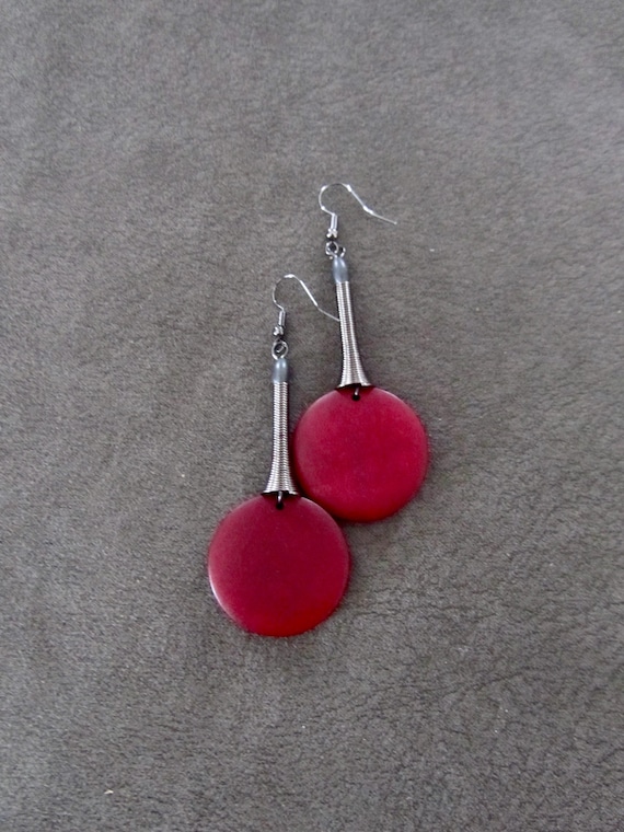 Cranberry red and gunmetal geometric earrings