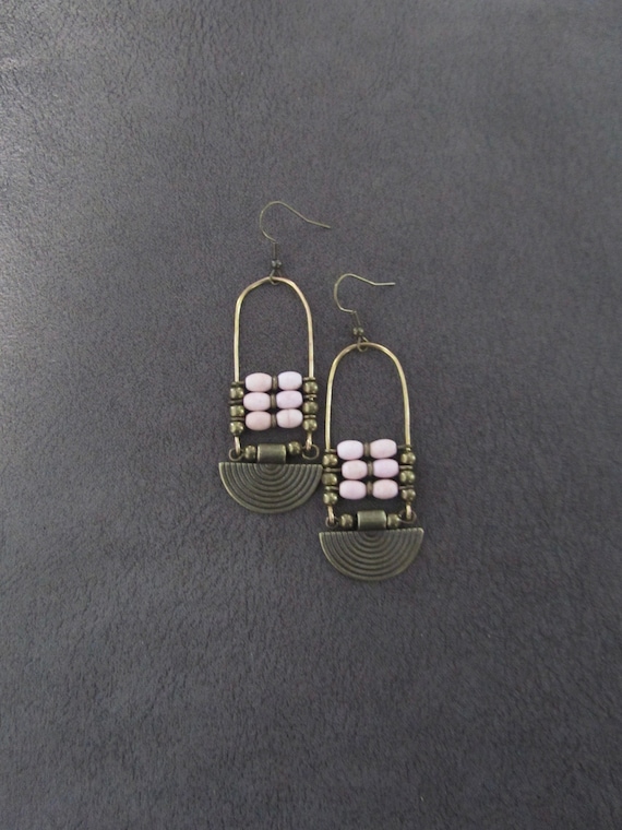 White magnesite stone and bronze, ethnic statement earrings, bold earrings, bohemian boho chic earrings