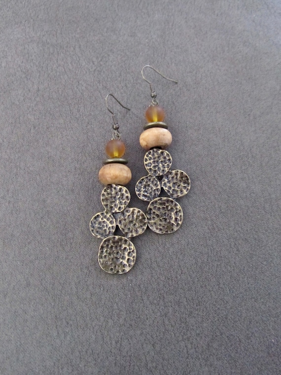 Hammered bronze unique mid century modern earrings 33