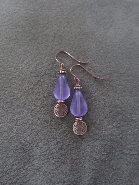 Purple frosted glass and copper earrings 3