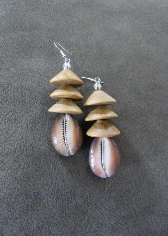 Chunky extra large cowrie shell pagoda earrings