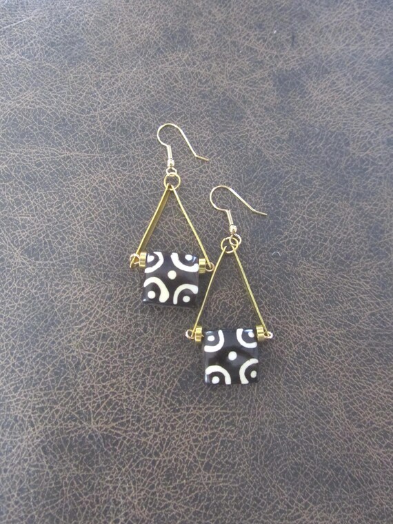 African print bone earrings, gold 2
