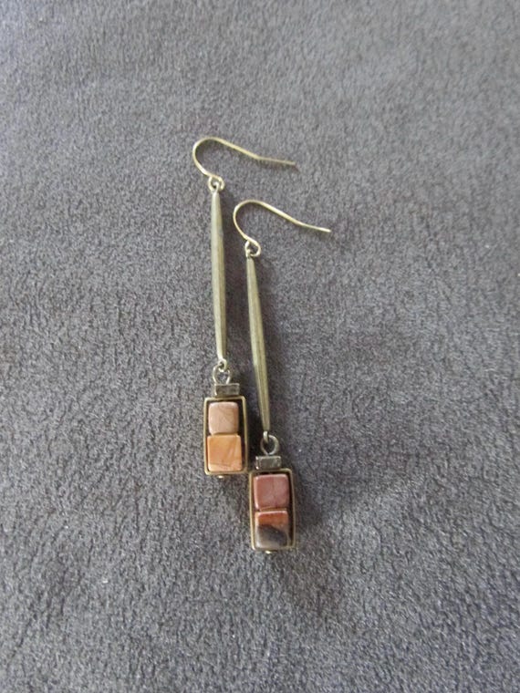 Brown jasper and bronze earrings