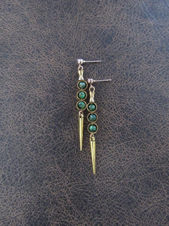 Dainty brass and jasper dangle earrings