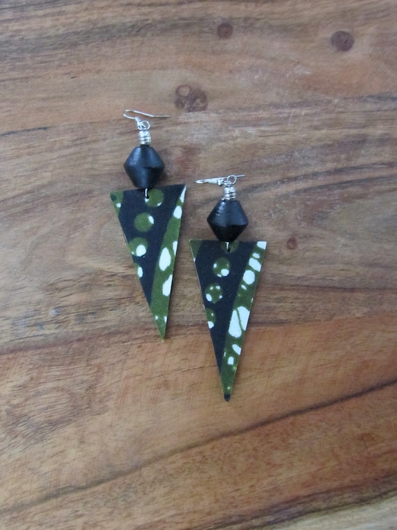 African print Ankara green fabric earrings, triangle