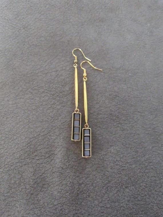 Industrial modern hematite and brass earrings