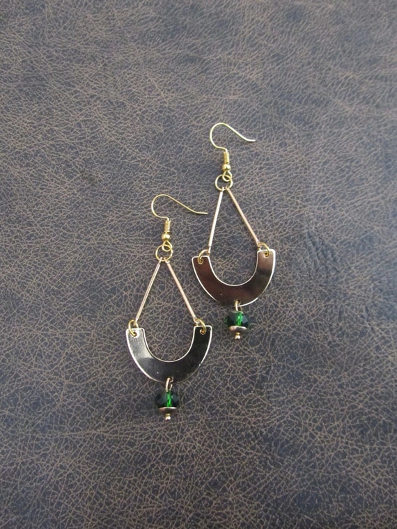 Gold and green crystal minimalist earrings