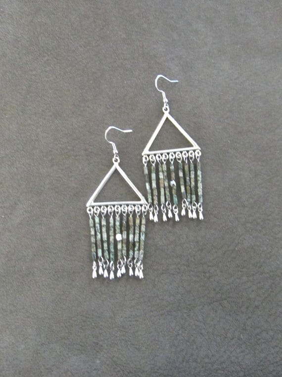 Long seed bead chandelier earrings, turquoise
