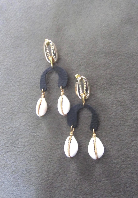 Unique black cowrie shell earrings