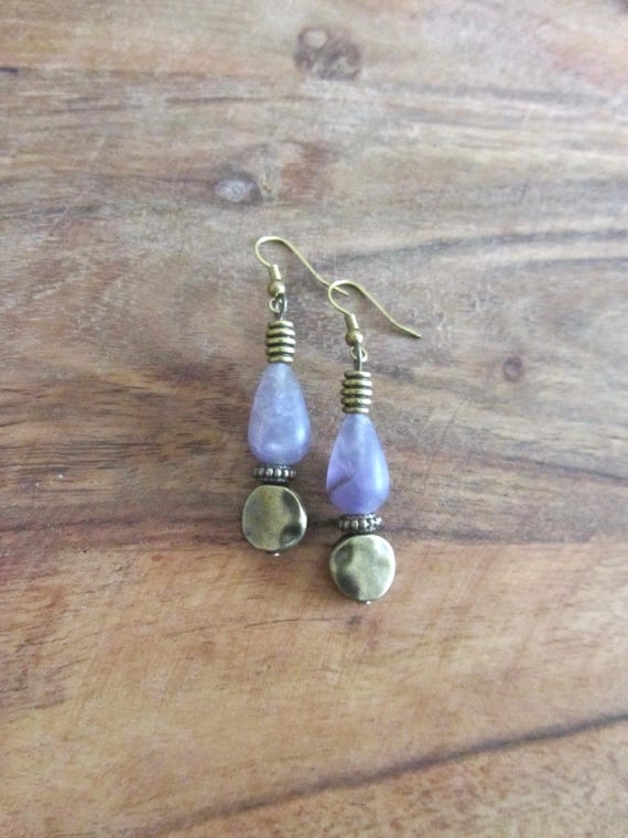 Purple stone and bronze earrings