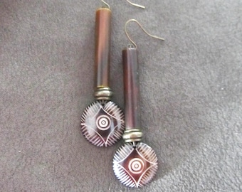 Carved Bone Dangle Earrings: Ethnic Tribal Afrocentric Jewelry