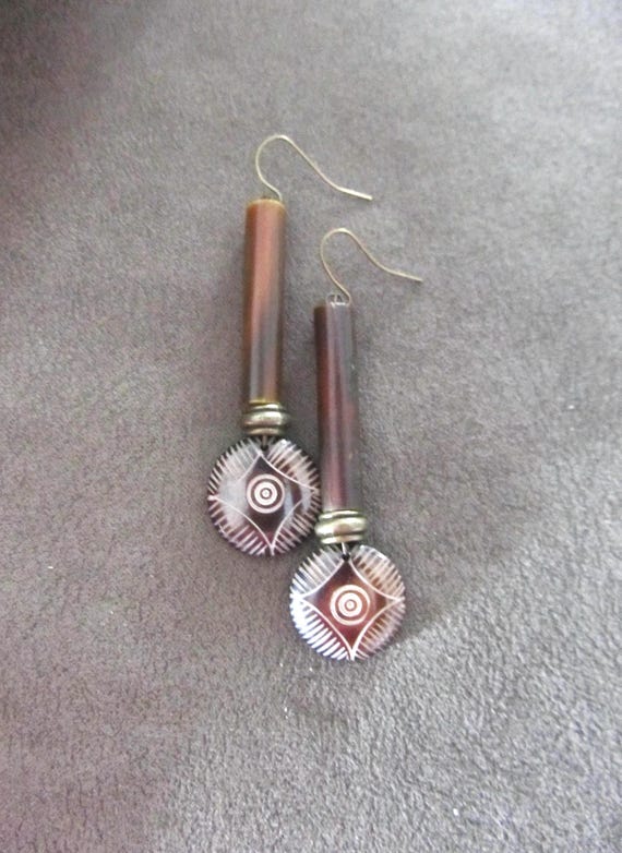 Carved Bone Dangle Earrings: Ethnic Tribal Afrocentric Jewelry
