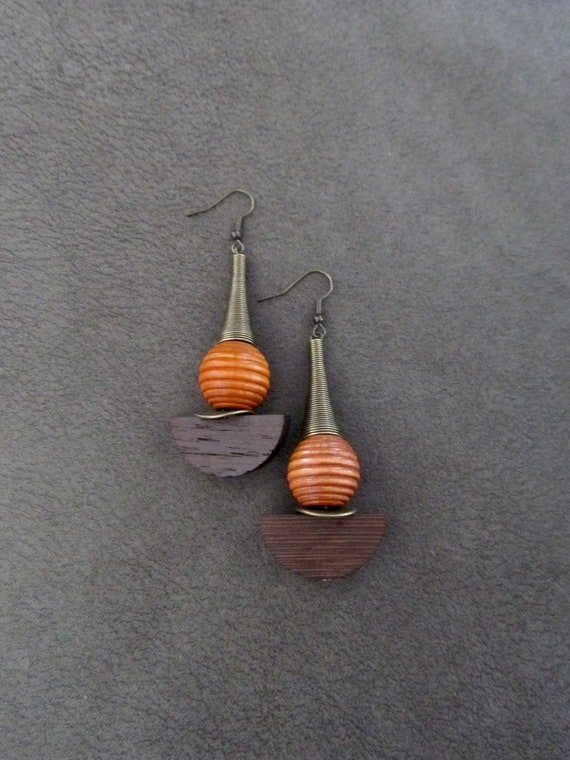 Bold large geometric wooden earrings