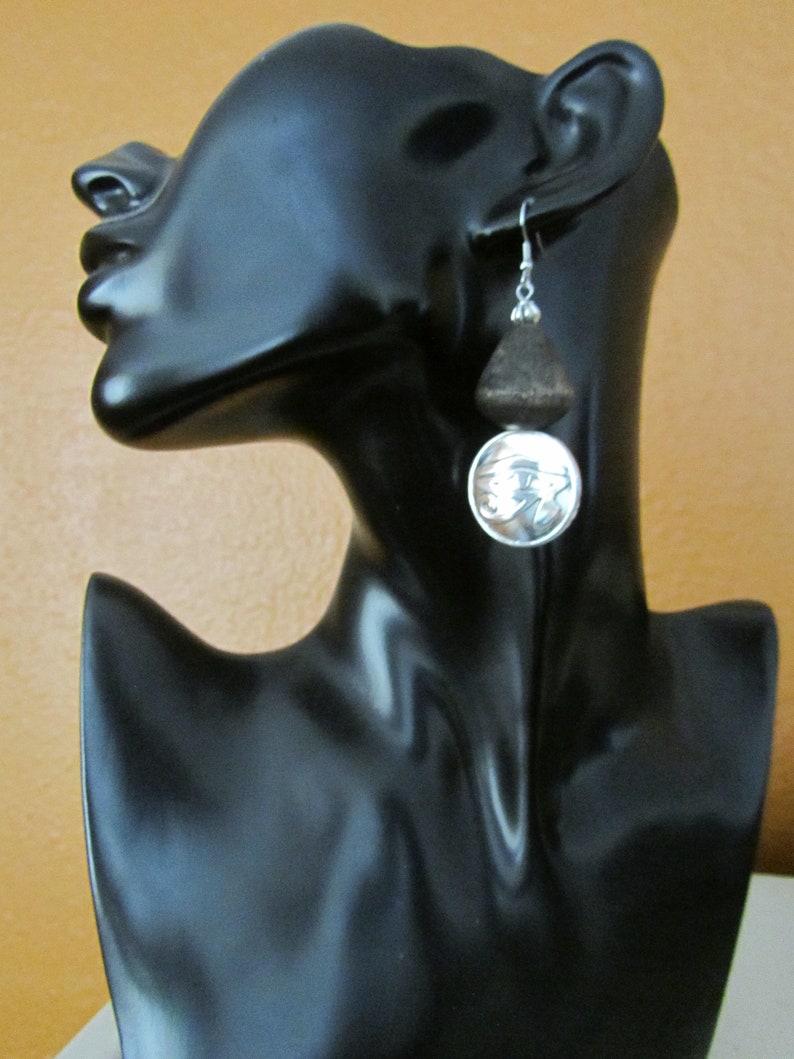 Silver and wooden Egyptian eye of Ra earrings 2 image 3