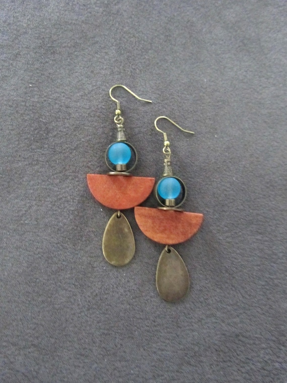 Orange wooden mid century modern earrings