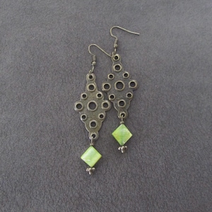 Brutalist bronze and green mother of pearl shell earrings