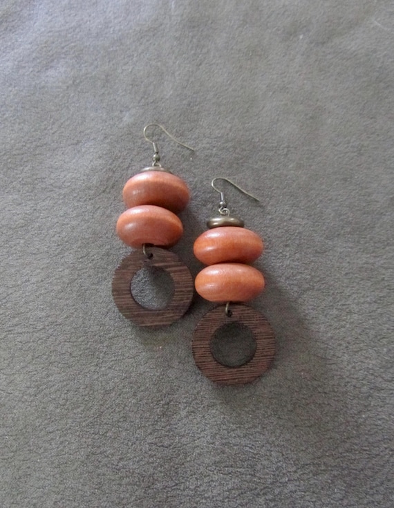 Bold wooden Afrocentric geometric earrings 4