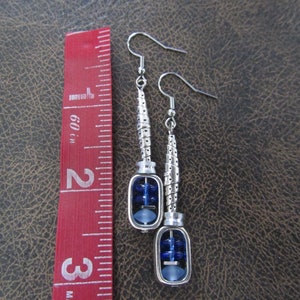 Silver and periwinkle glass dangle earrings, artisan ethnic earrings, simple chic image 2
