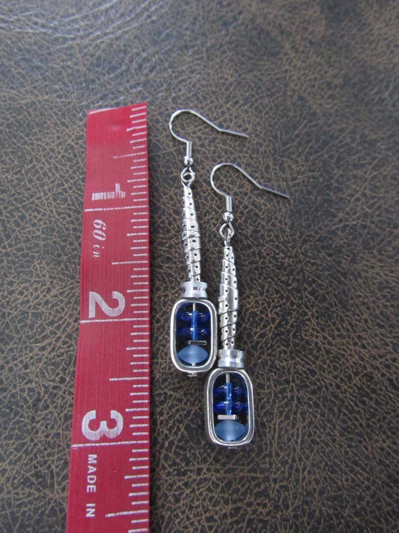 Silver and periwinkle glass dangle earrings, artisan ethnic earrings, simple chic image 2