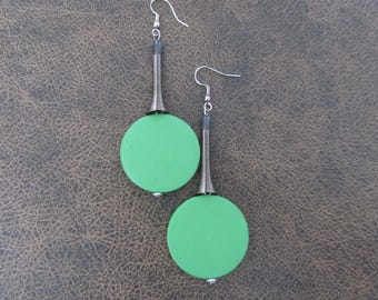 Green and gray geometric earrings