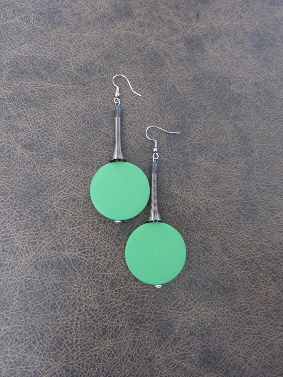 Green and gray geometric earrings