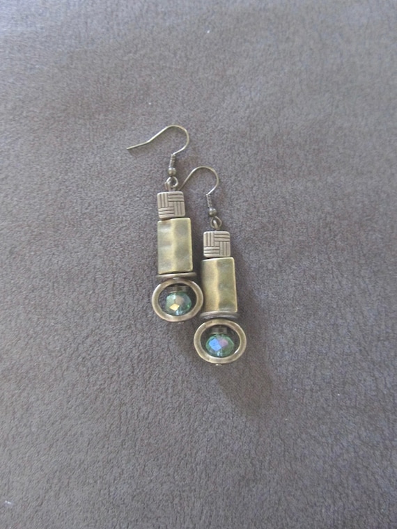 Antique bronze and pale green crystal earrings