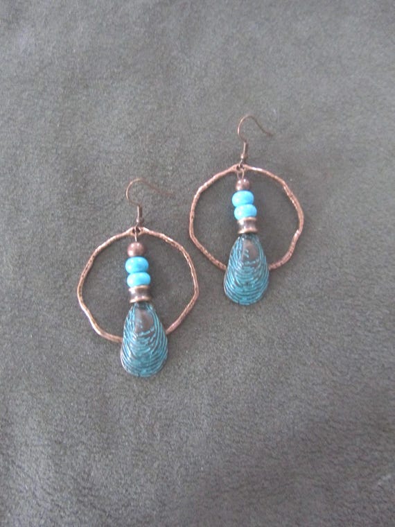 Patina copper and howlite hoop earrings