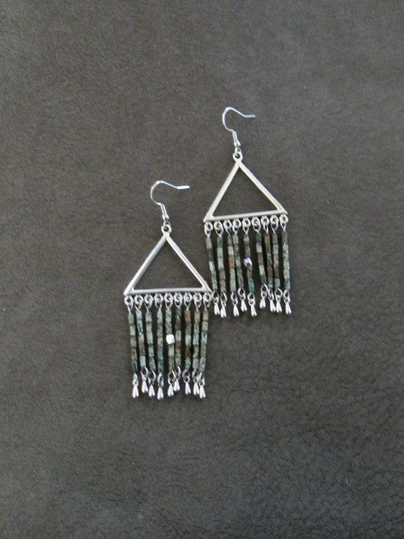 Long seed bead chandelier earrings, turquoise