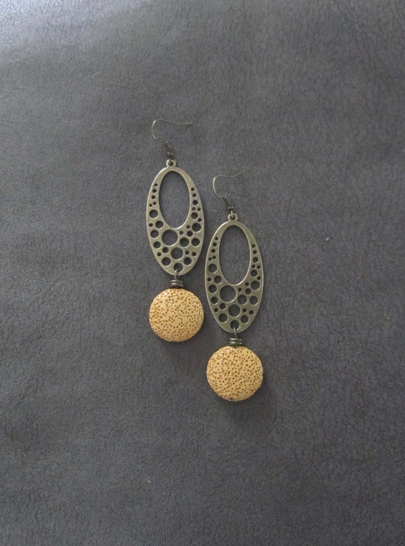 Yellow lava rock mid century modern earrings 2 image 1